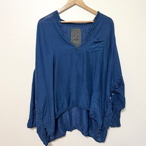 Johnny Was Pete & Greta Silk Top Blue Size Small Women’s Oversized Blouse